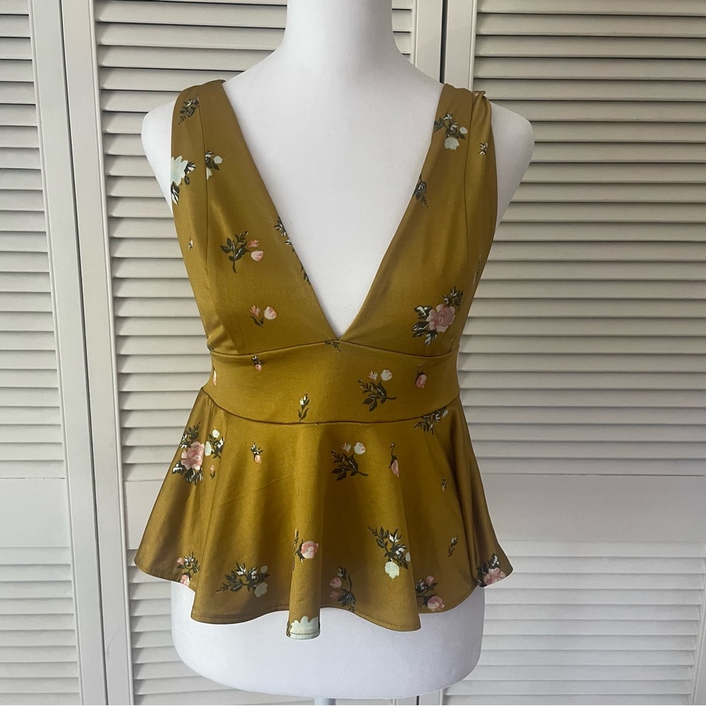 UO Gold Deep-V Peplum Top